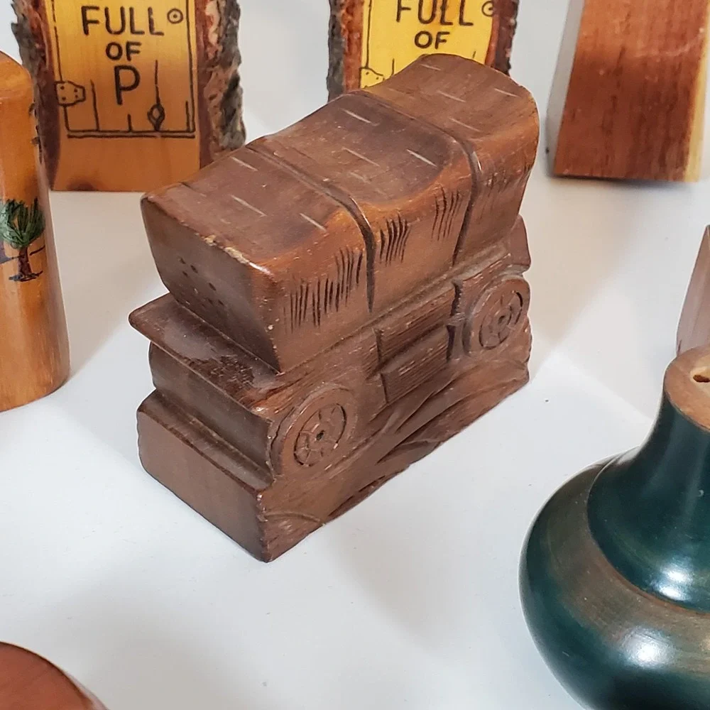 Vintage Lot Salt & Pepper Shakers Wooden Wood Plastic Mix Most Paired Collection